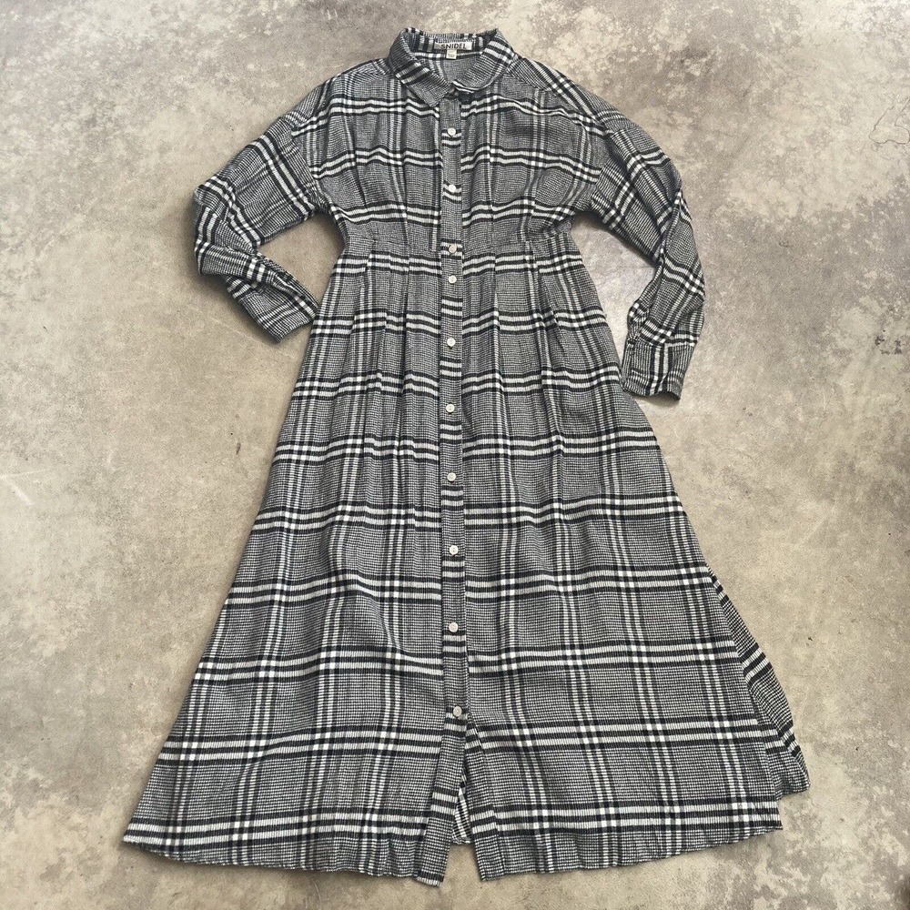 Snidel Dress Womens Size F One Size Plaid Midi Long‎ Sleeve Black White Japan